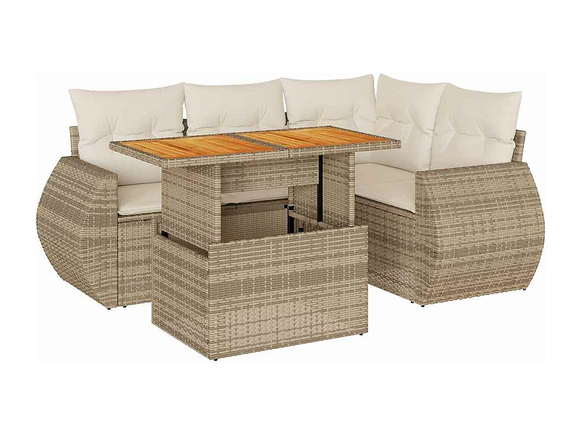 5-delige Loungeset met kussens poly rattan beige