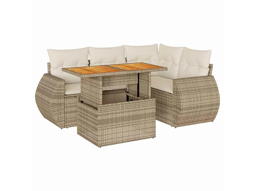 Salon de jardin avec coussins 5 pcs beige résine tressée