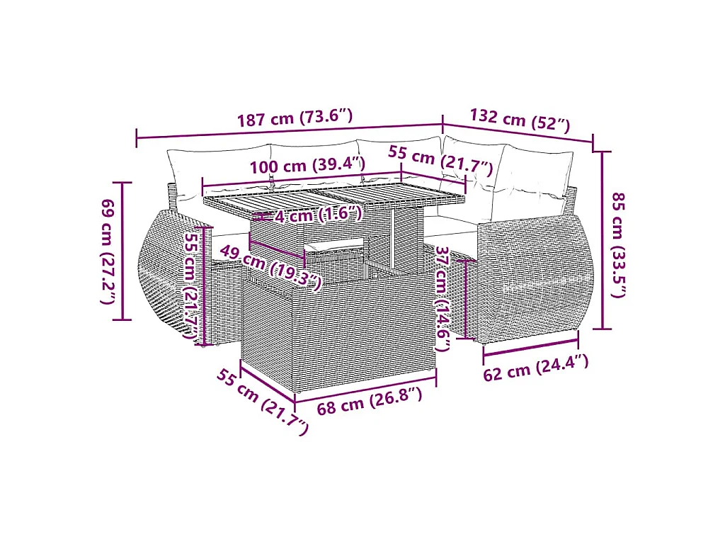 Salon de jardin avec coussins 5 pcs beige résine tressée