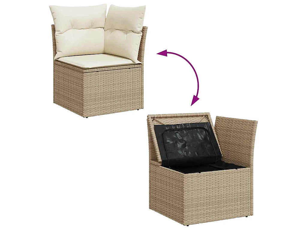 Salon de jardin avec coussins 5 pcs beige résine tressée