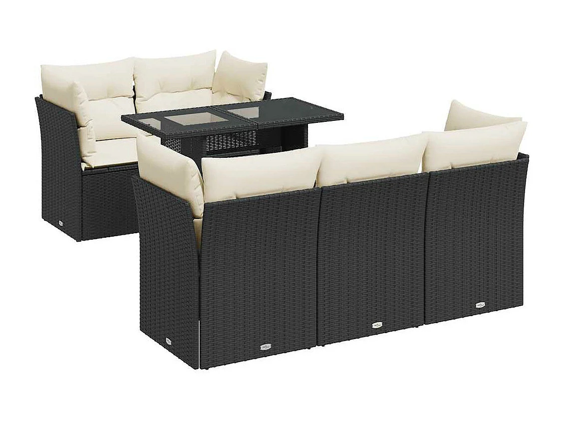 Salon de jardin 6 pcs avec coussins noir résine tressée