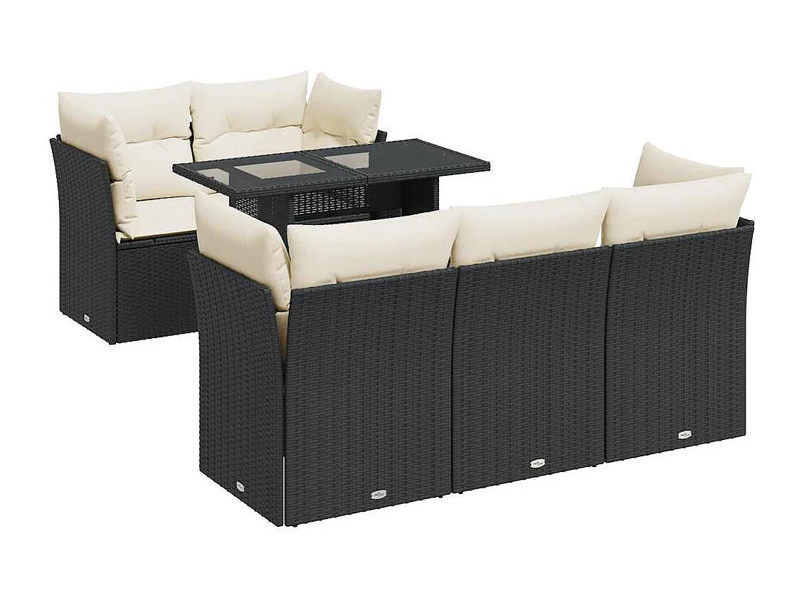 6-delige Loungeset met kussens poly rattan zwart