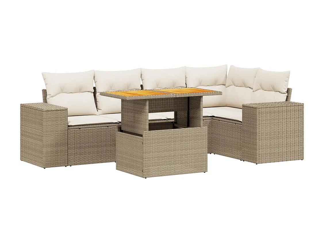 Salon de jardin avec coussins 6 pcs beige résine tressée