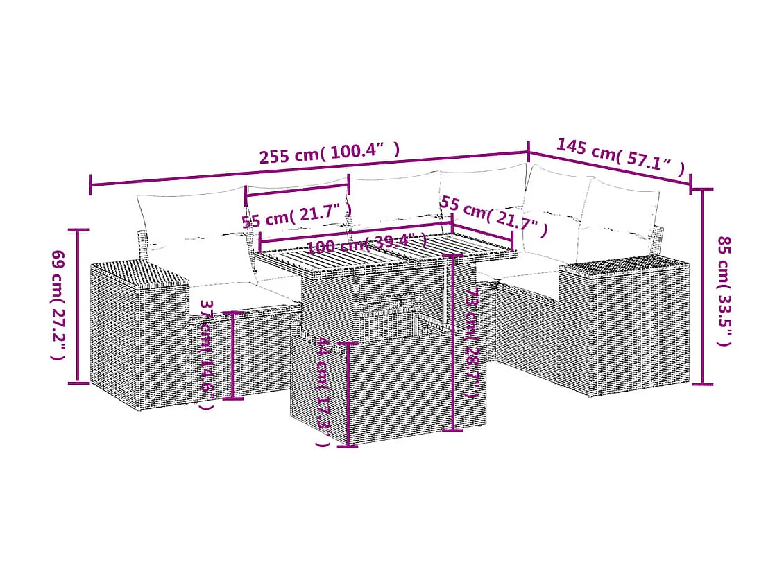 6-tlg. Garten-Sofagarnitur mit Kissen Beige Poly Rattan