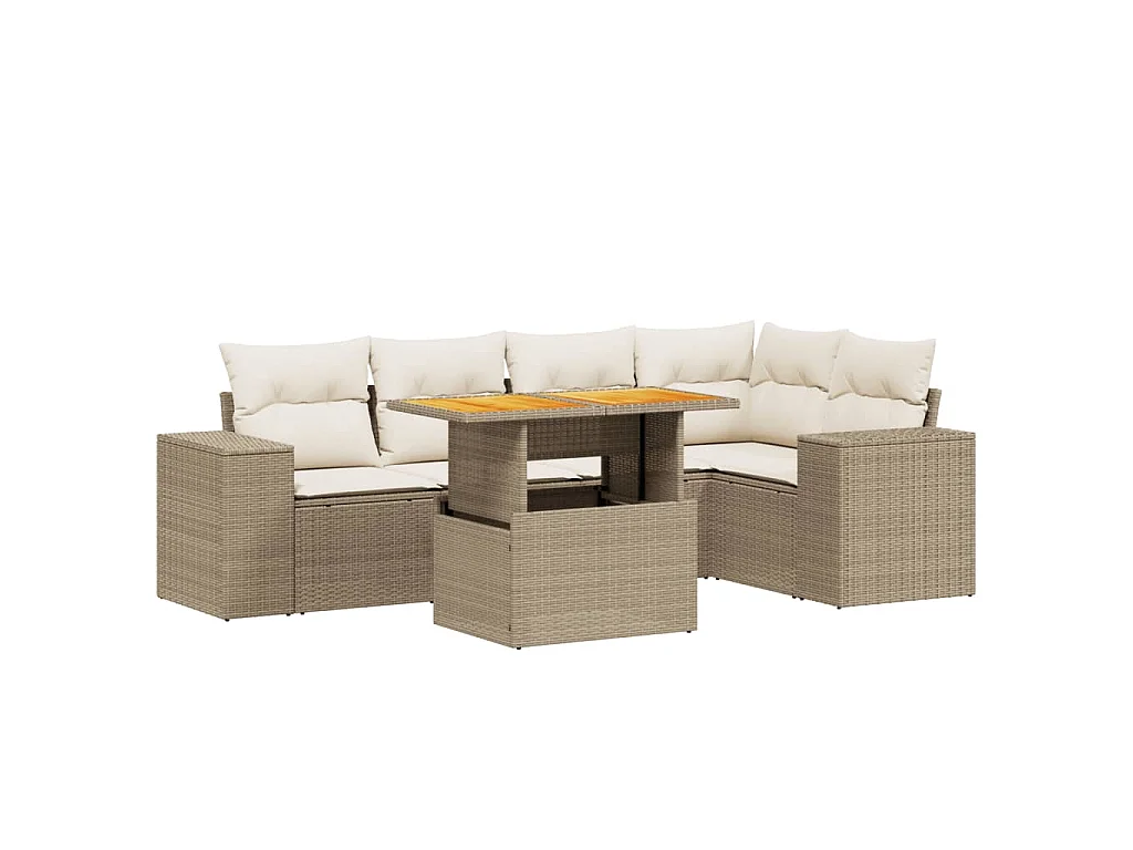 Set Divano da Giardino 6 pz con Cuscini Beige in Polyrattan