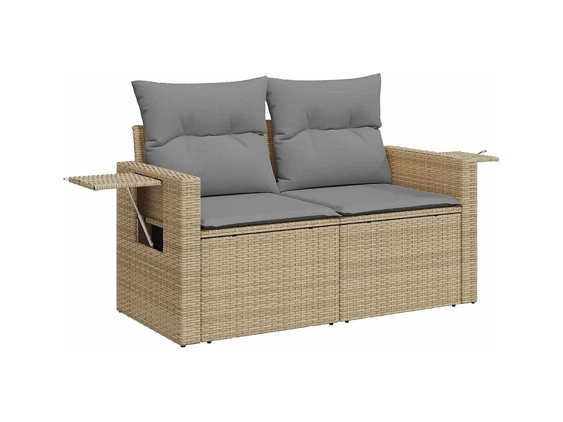 7-delige Loungeset met kussens poly rattan beige