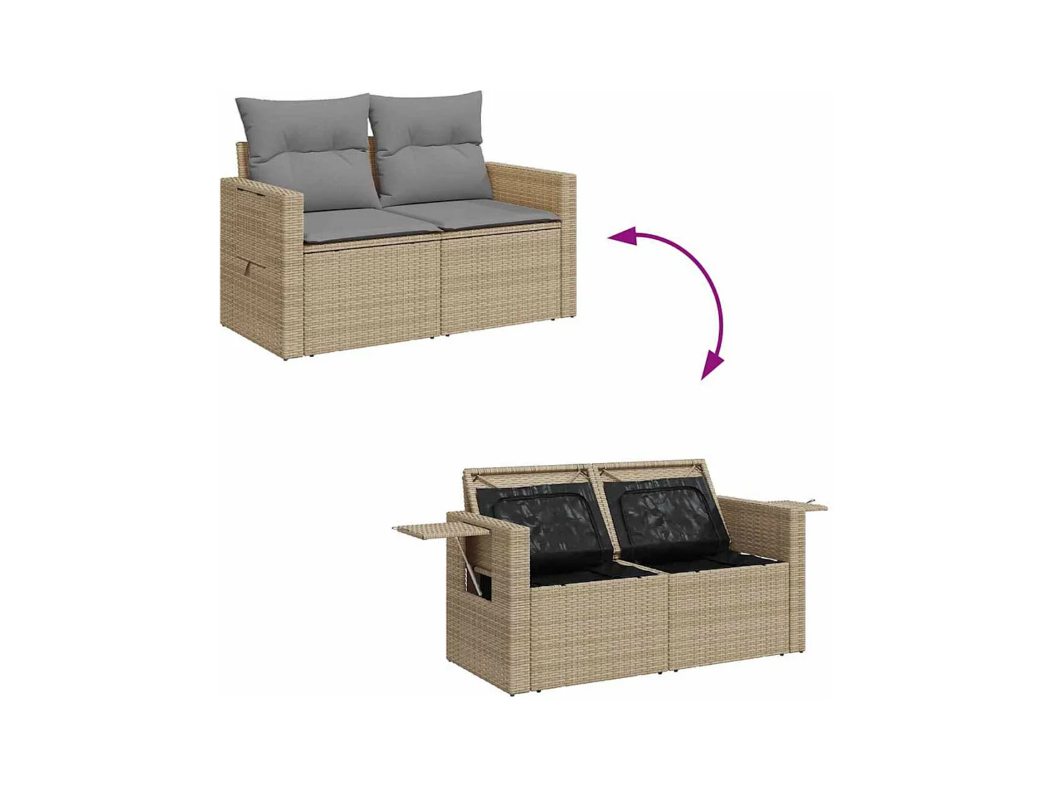 7-delige Loungeset met kussens poly rattan beige