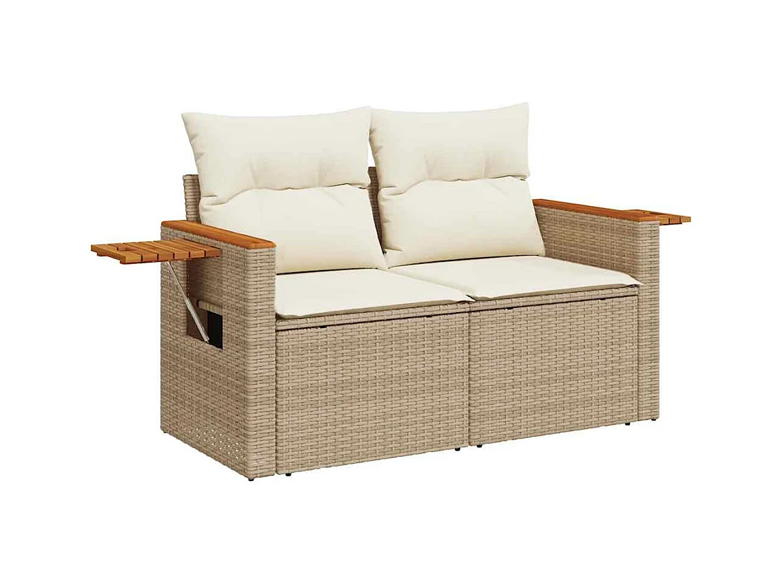 6-tlg. Garten-Sofagarnitur mit Kissen Beige Poly Rattan Akazie