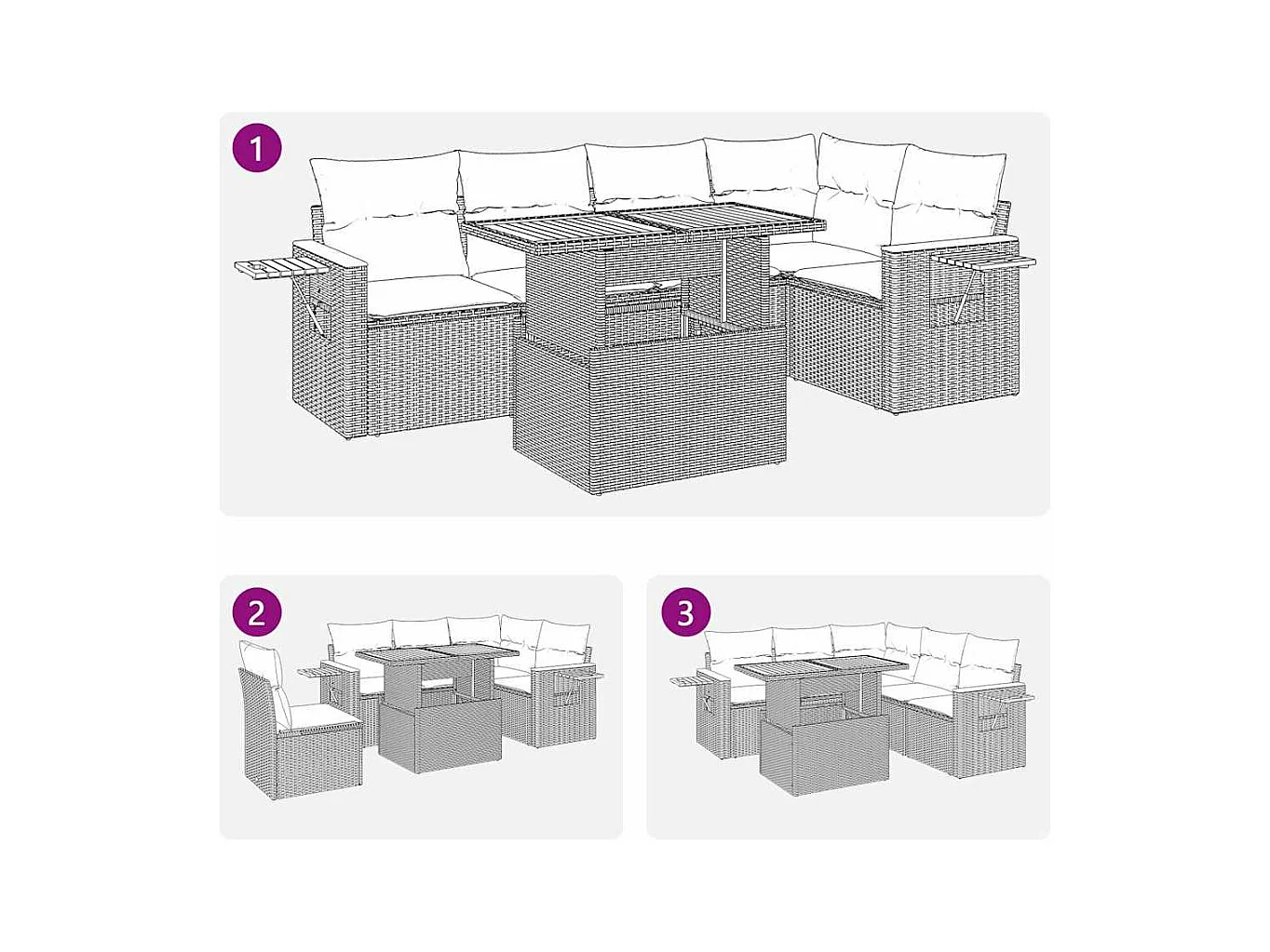 6-tlg. Garten-Sofagarnitur mit Kissen Beige Poly Rattan Akazie