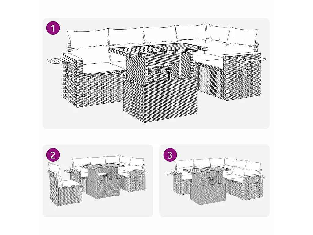 Set Divano da Giardino 6 pz con Cuscini Beige Polyrattan Acacia