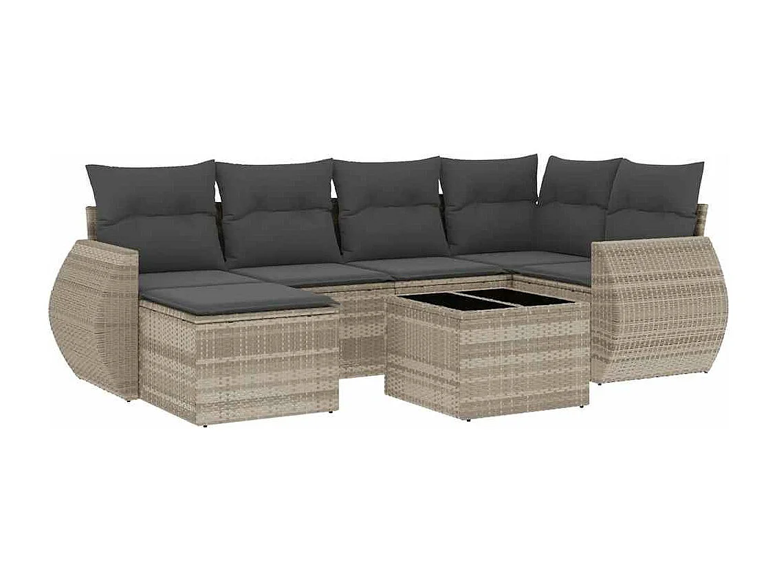 Salon de jardin avec coussins 7 pcs gris clair résine tressée