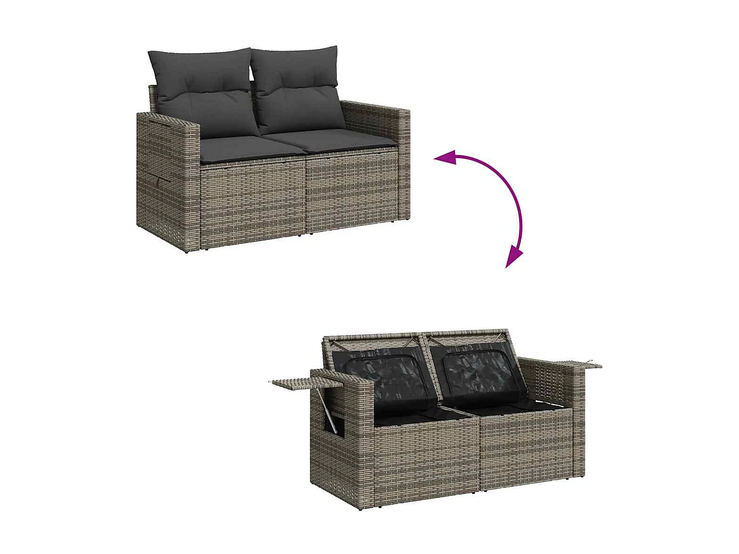 7-tlg. Garten-Sofagarnitur mit Kissen Grau Poly Rattan
