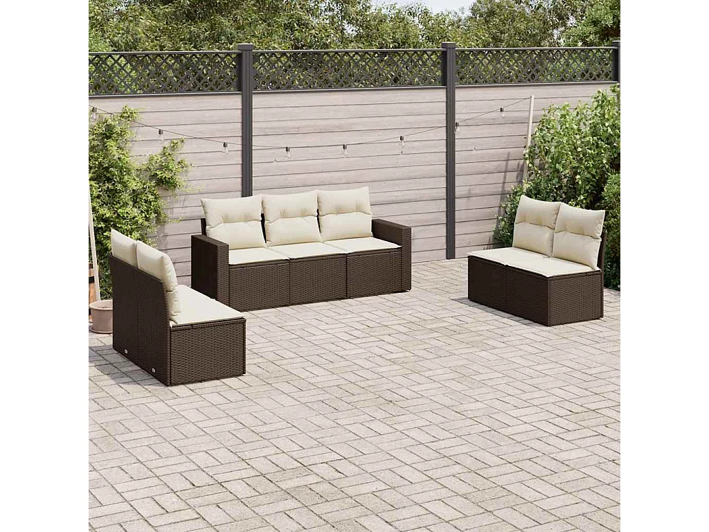 Salon de jardin avec coussins 7 pcs marron résine tressée