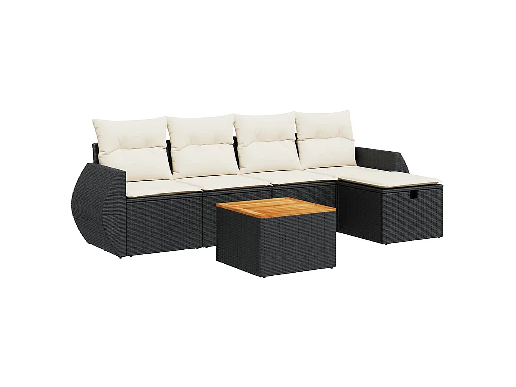 Set Divano da Giardino 6 pz con Cuscini Nero in Polyrattan