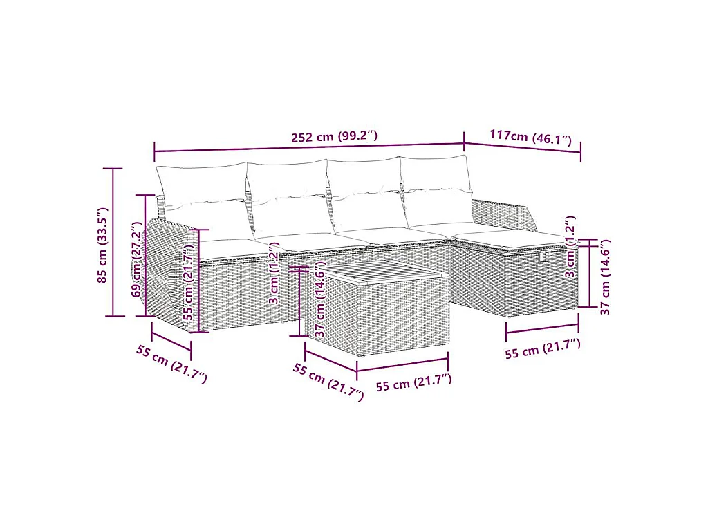 Set Divano da Giardino 6 pz con Cuscini Nero in Polyrattan
