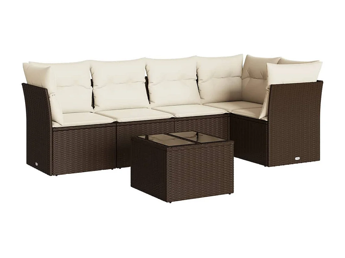 6-delige Loungeset met kussens poly rattan bruin