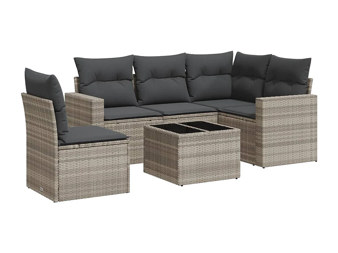 Set Divano da Giardino 6pz con Cuscini Grigio Chiaro Polyrattan