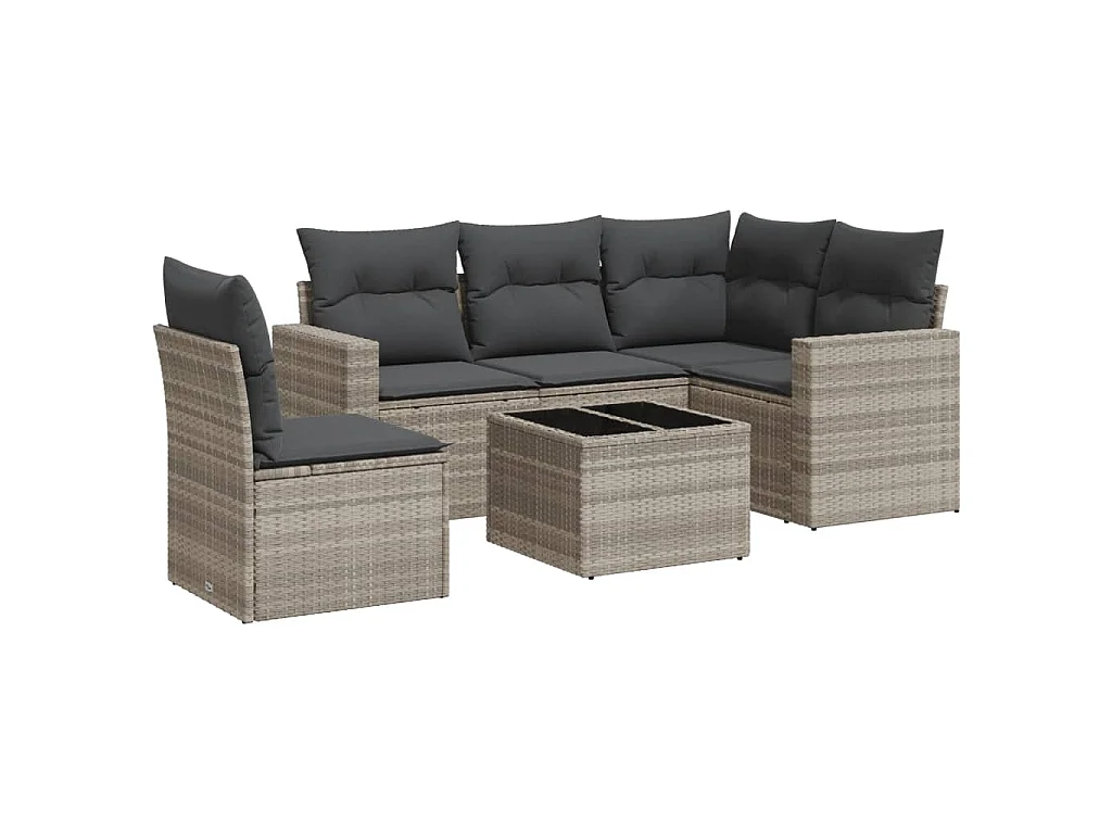 6-delige Loungeset met kussens poly rattan lichtgrijs
