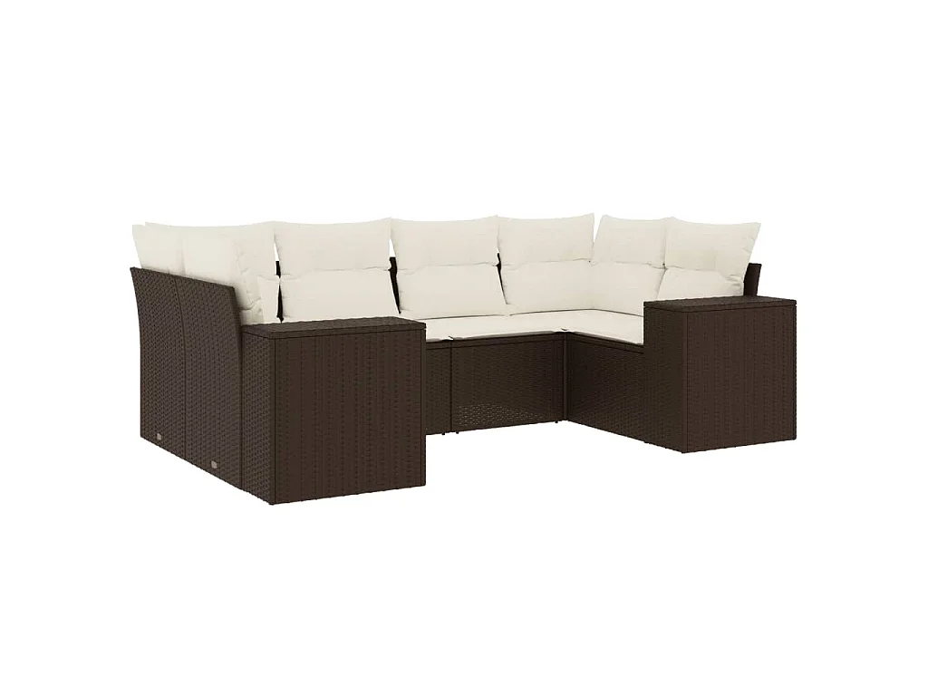6-delige Loungeset met kussens poly rattan bruin