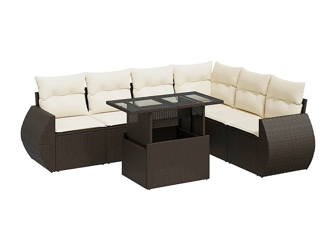 Salon de jardin avec coussins 7 pcs marron résine tressée