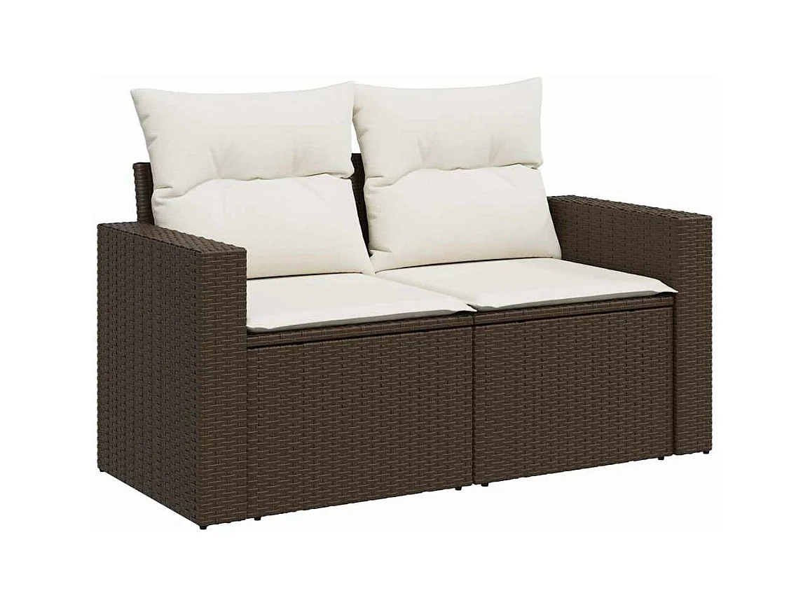 Salon de jardin avec coussins 6 pcs marron résine tressée