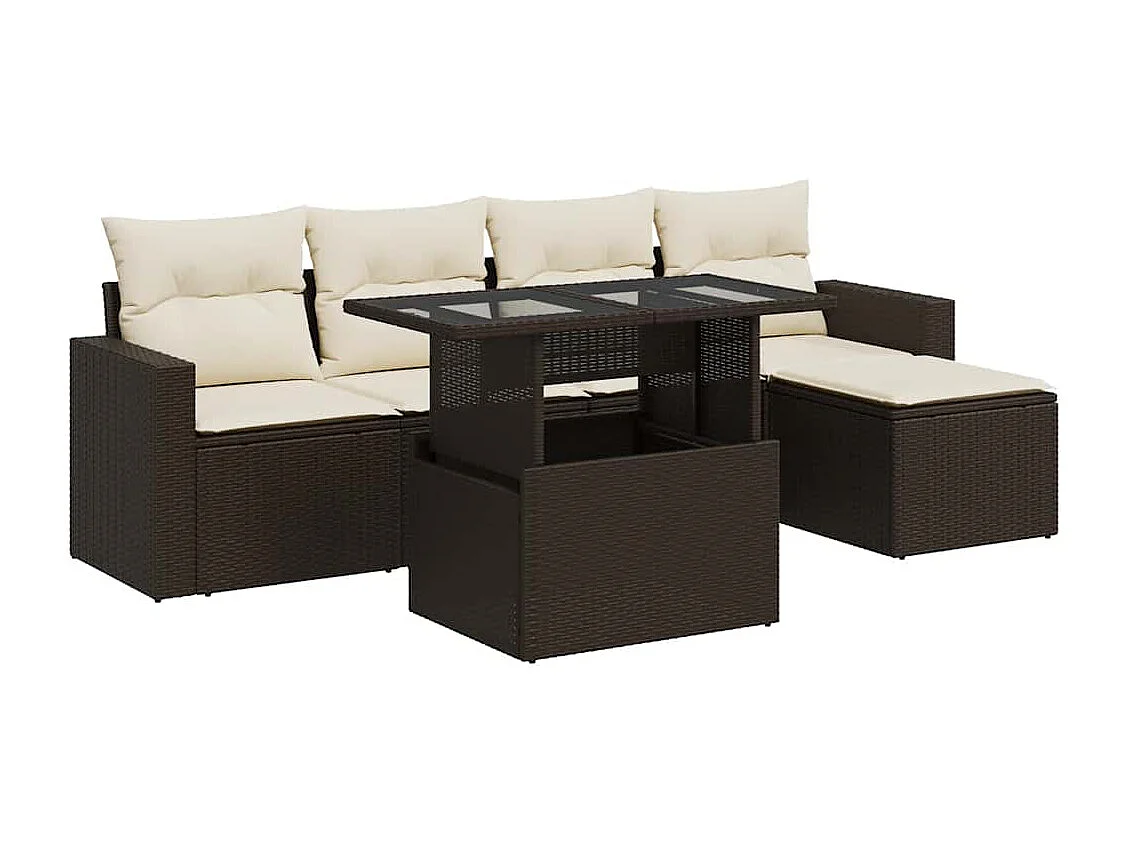 Salon de jardin avec coussins 6 pcs marron résine tressée