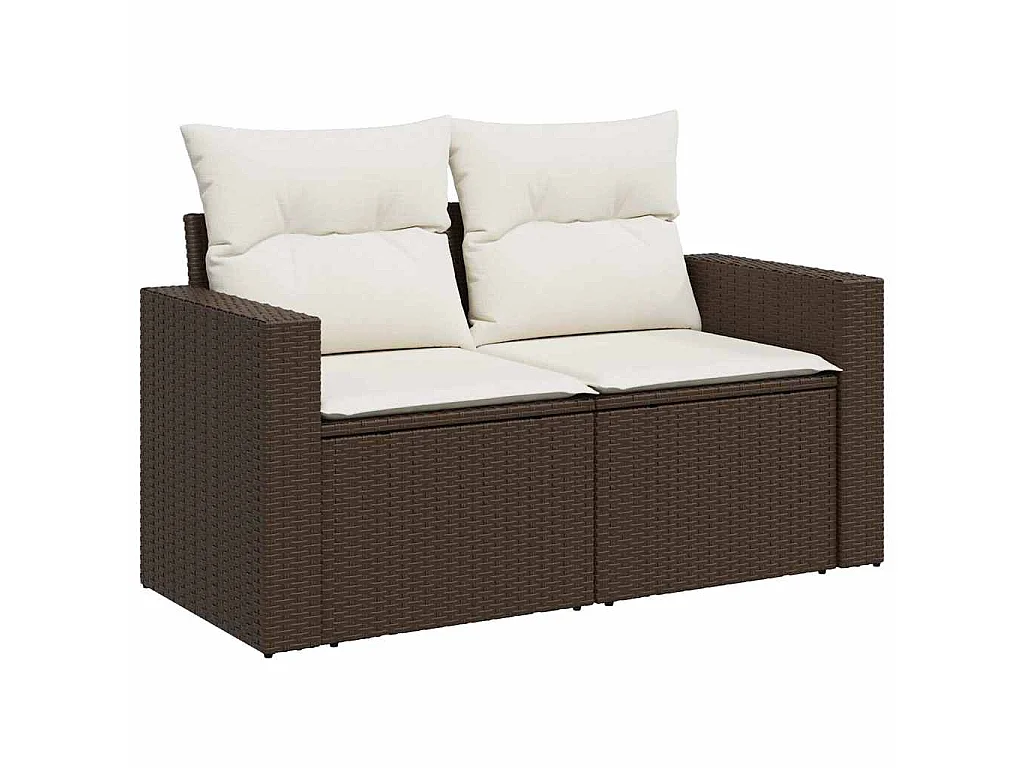 Set sofás de jardín 6 piezas y cojines ratán sintético marrón
