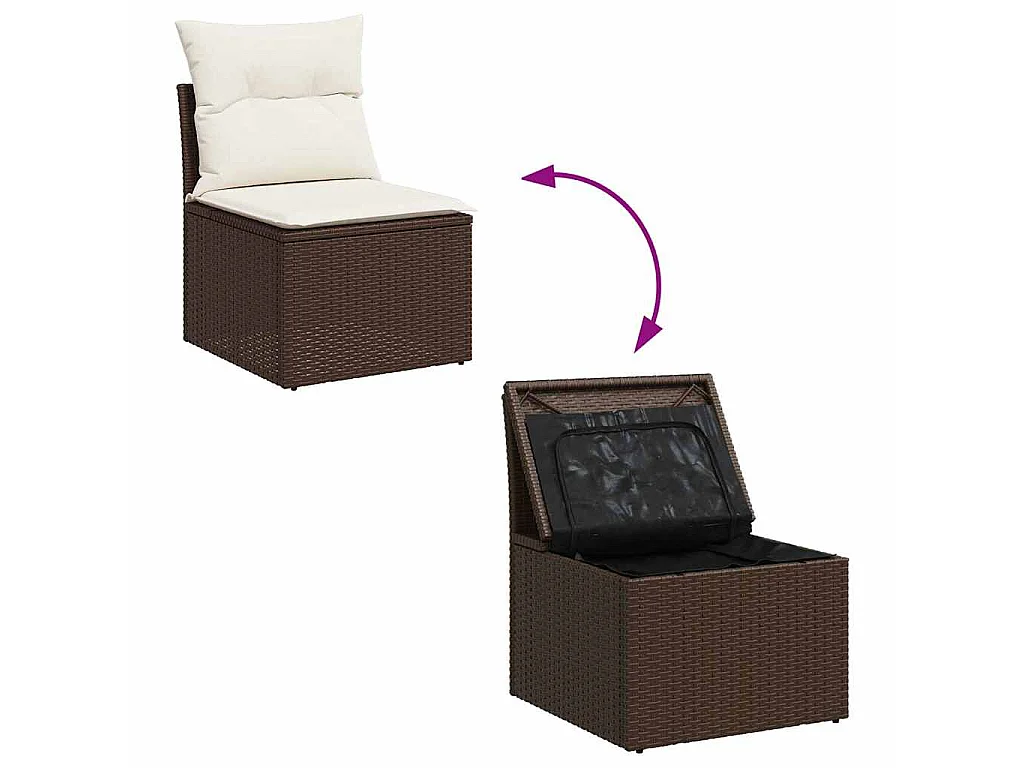 Set sofás de jardín 6 piezas y cojines ratán sintético marrón