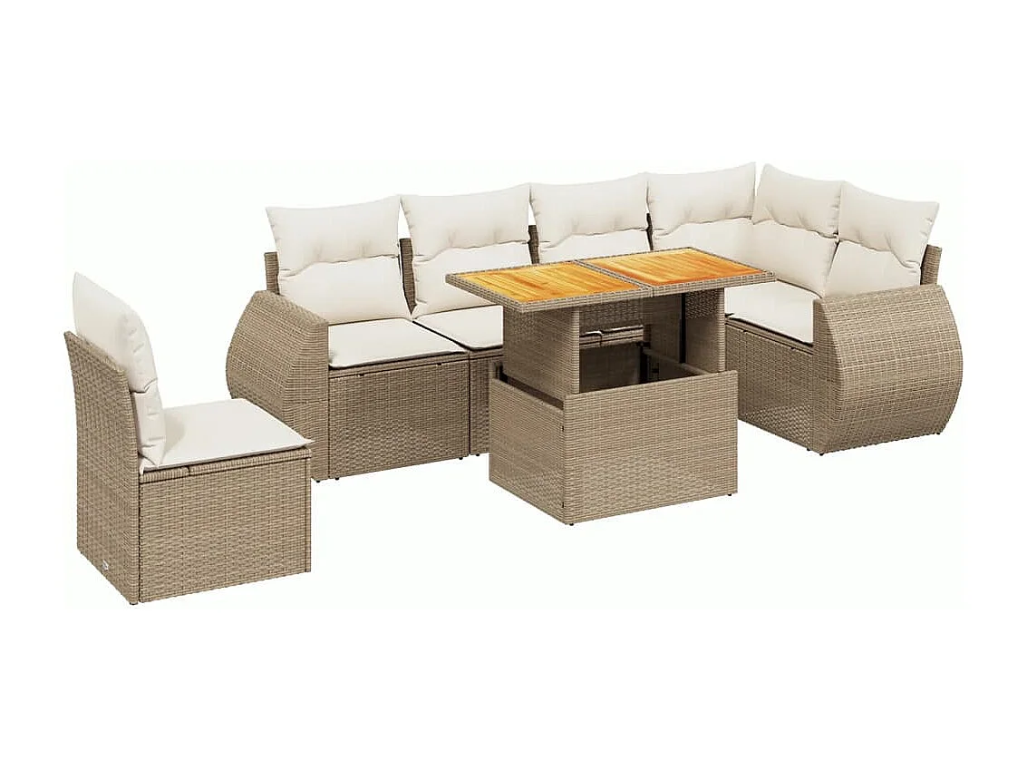 Salon de jardin avec coussins 7 pcs beige résine tressée