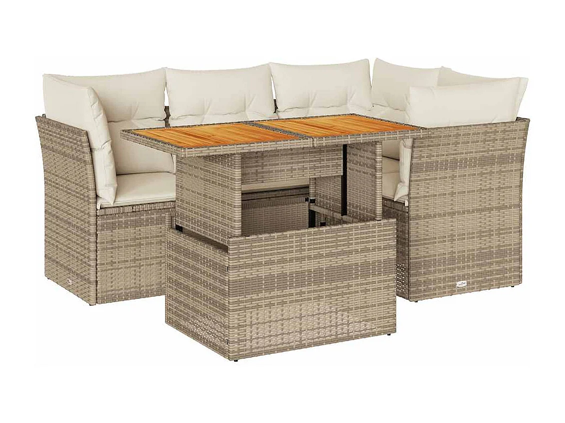 5-tlg. Garten-Sofagarnitur mit Kissen Beige Poly Rattan