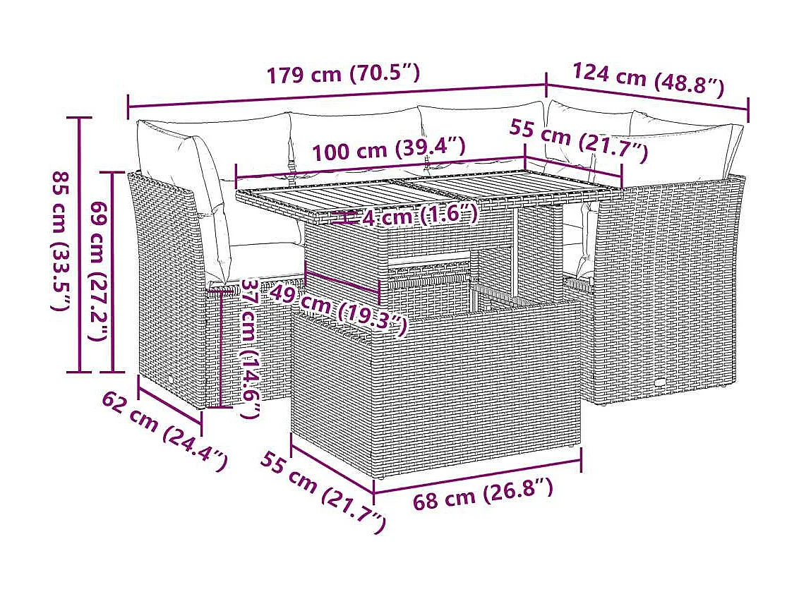 5-tlg. Garten-Sofagarnitur mit Kissen Beige Poly Rattan