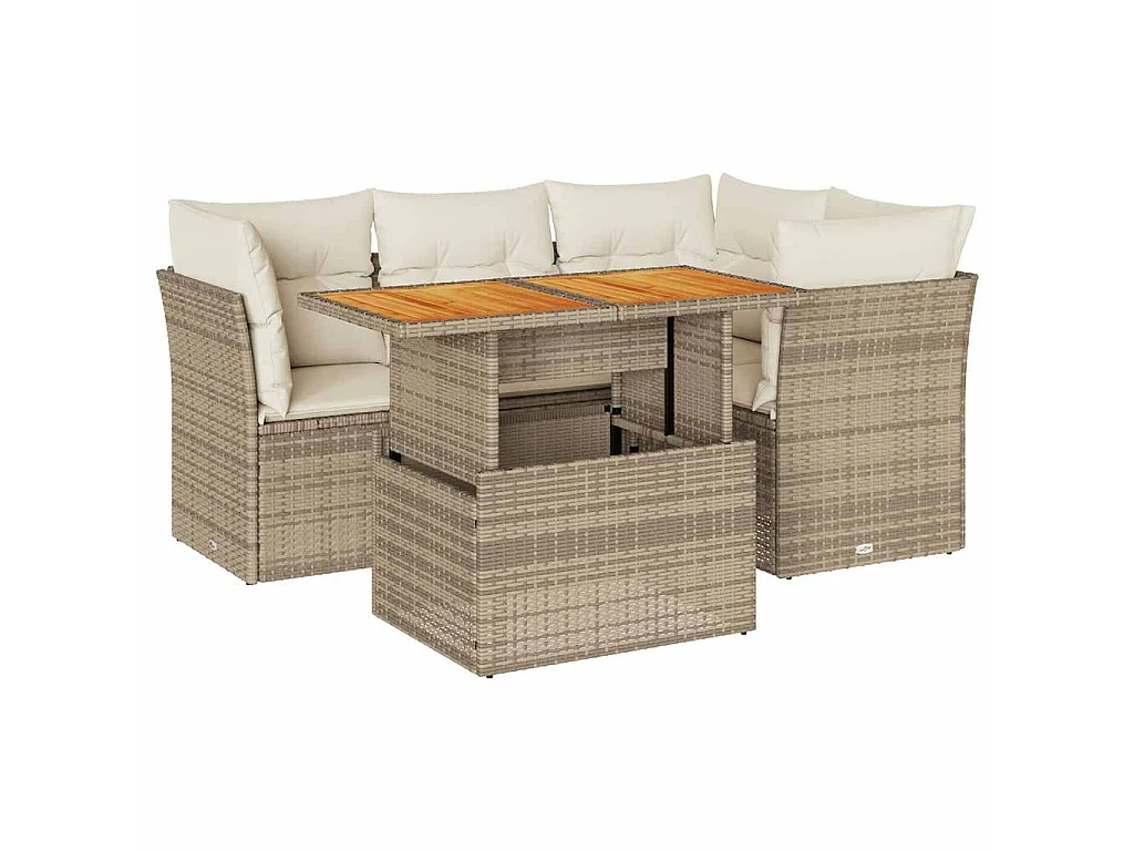 Salon de jardin avec coussins 5 pcs beige résine tressée