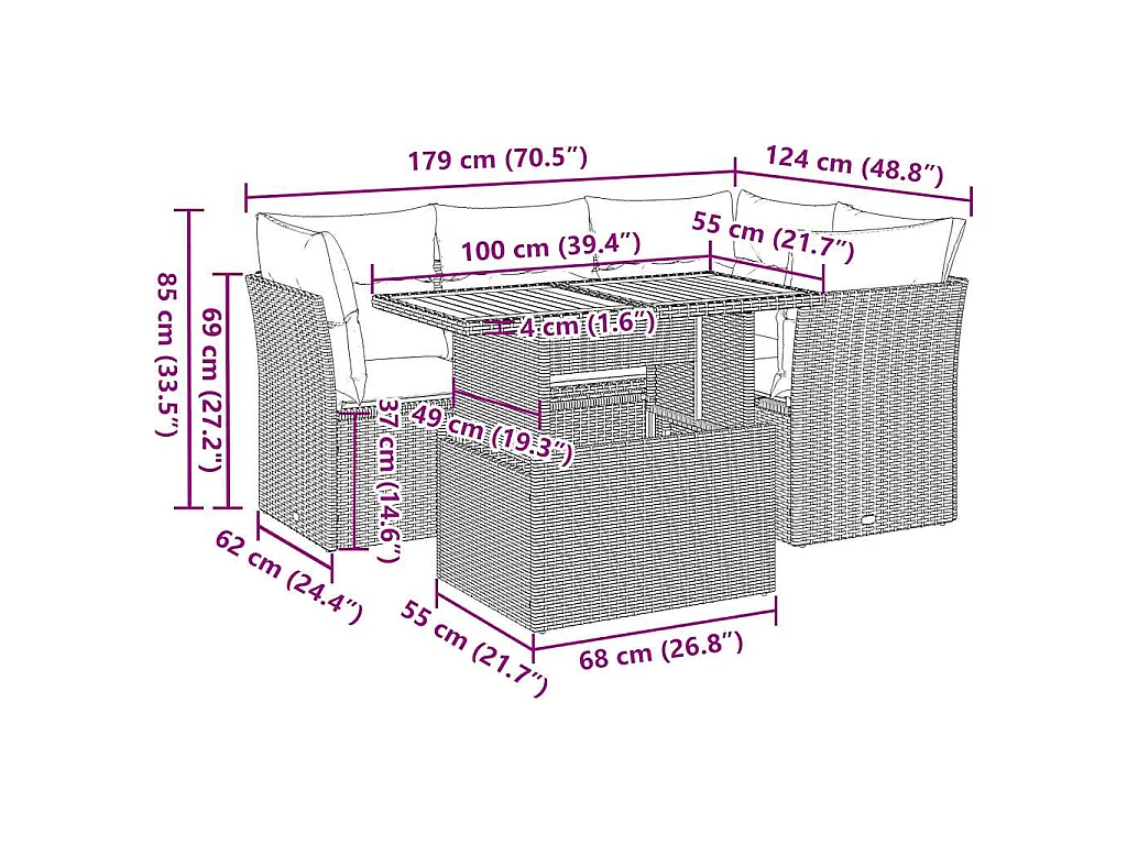 Salon de jardin avec coussins 5 pcs beige résine tressée