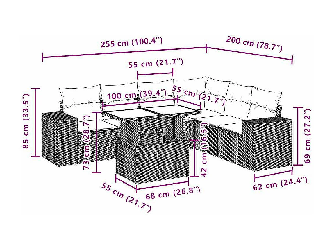 7-tlg. Garten-Sofagarnitur mit Kissen Schwarz Poly Rattan