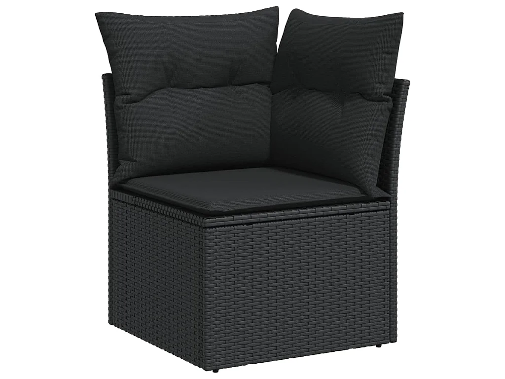 7 pcs conjunto de sofás p/ jardim c/ almofadões vime PE preto