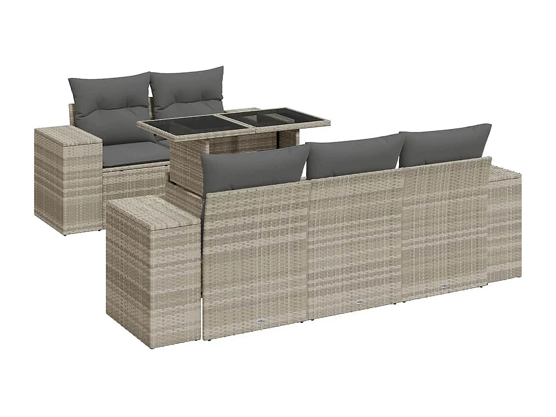 Salon de jardin 6 pcs avec coussins gris clair résine tressée