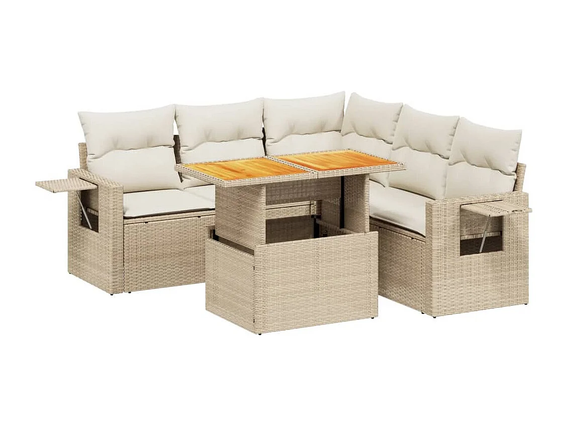 Salon de jardin avec coussins 6 pcs beige résine tressée