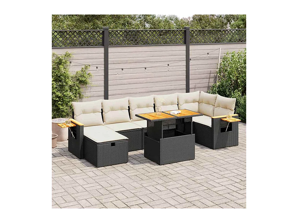 Salon de jardin 5 pcs avec coussins noir résine tressée