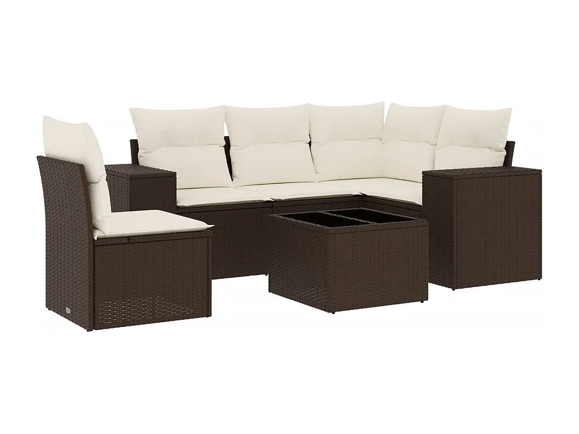 6-delige Loungeset met kussens poly rattan bruin