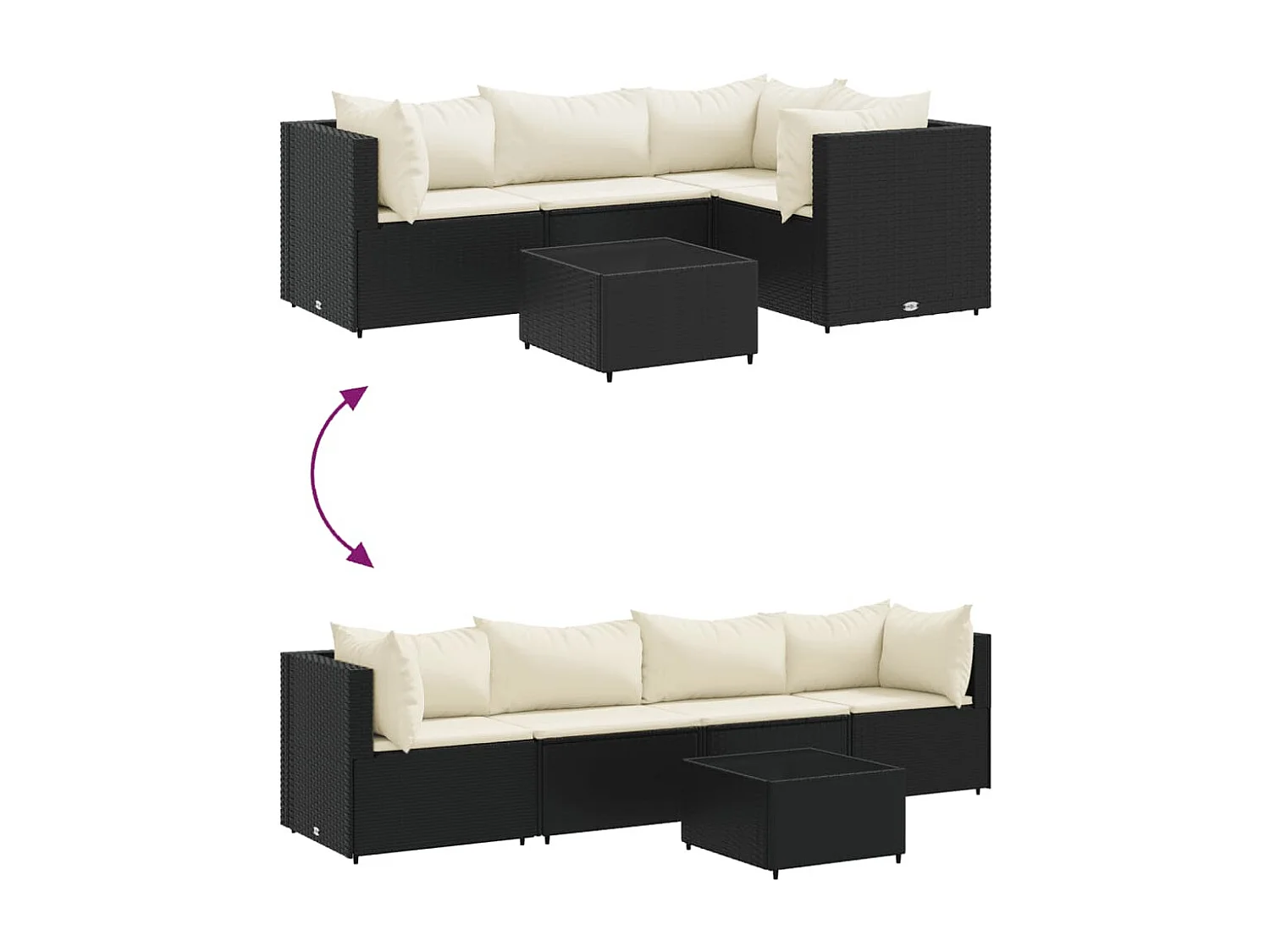 5-tlg. Garten-Lounge-Set mit Kissen Schwarz Poly Rattan