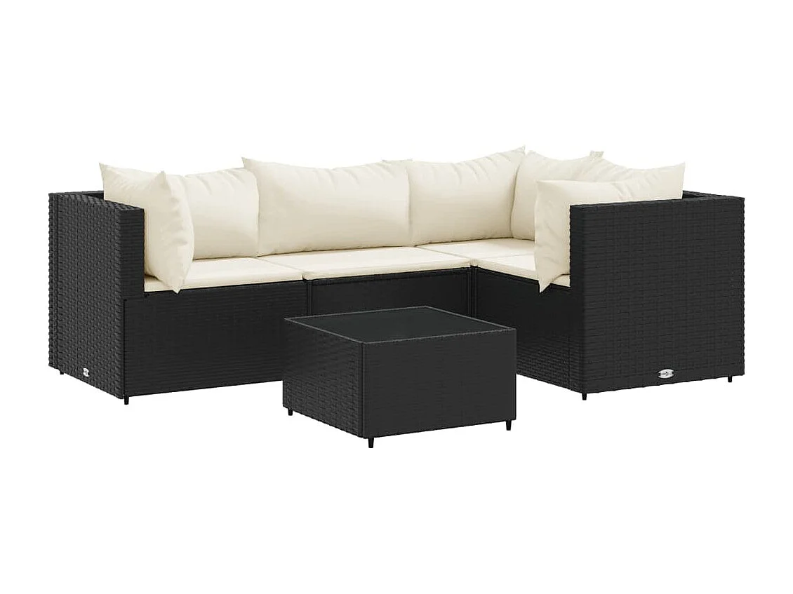 5-tlg. Garten-Lounge-Set mit Kissen Schwarz Poly Rattan