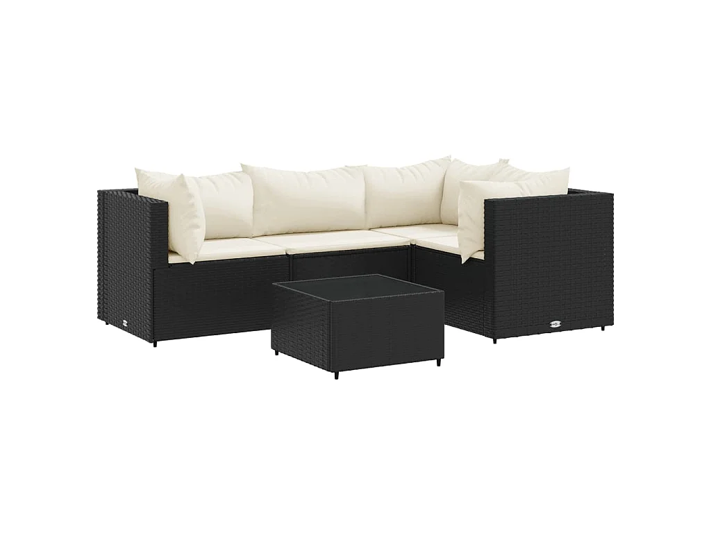 Set Divani da Giardino 5 pz con Cuscini Nero in Polyrattan