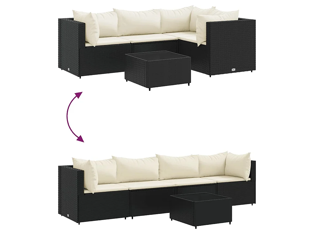 Set Divani da Giardino 5 pz con Cuscini Nero in Polyrattan