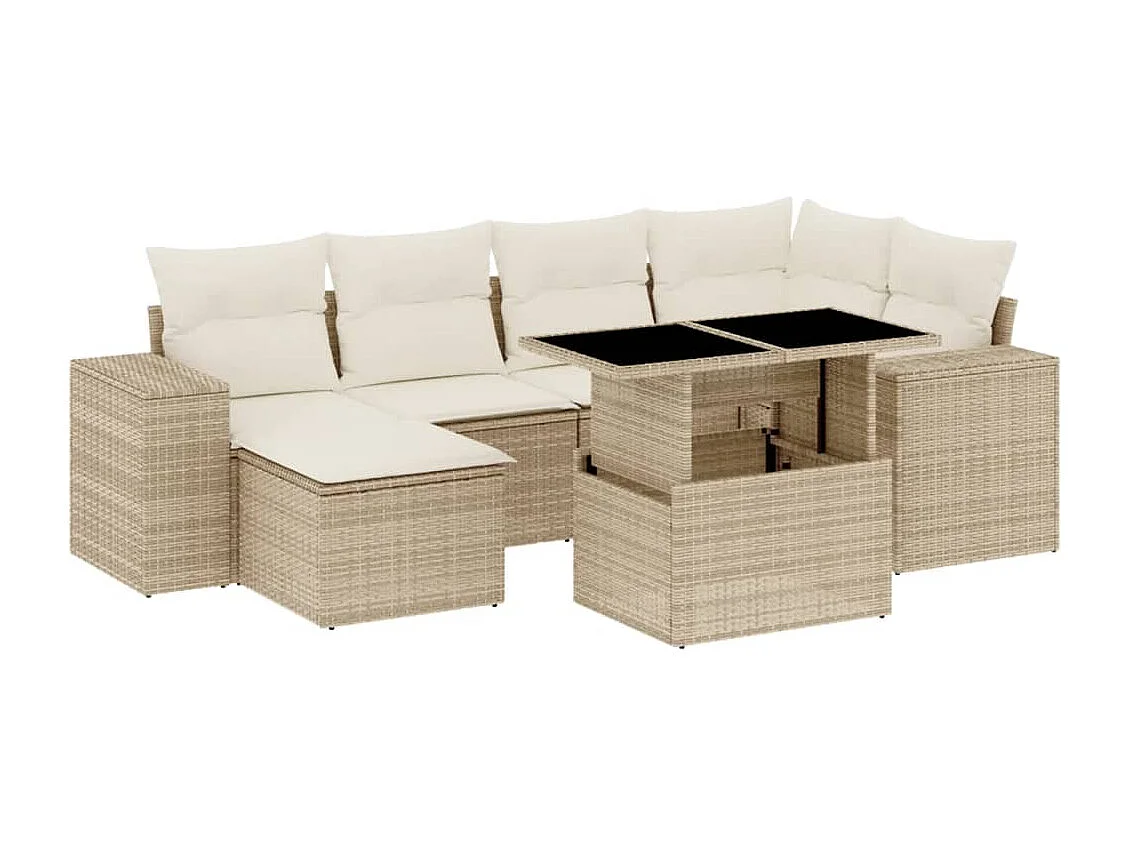 Salon de jardin avec coussins 7 pcs beige résine tressée