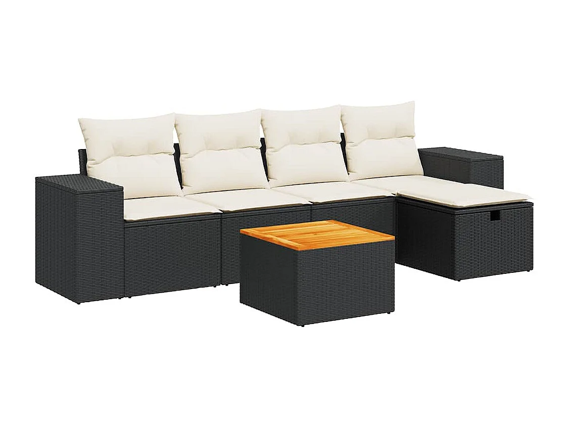 Salon de jardin 6 pcs avec coussins noir résine tressée
