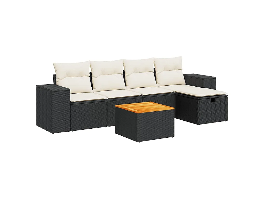 6-tlg. Garten-Sofagarnitur mit Kissen Schwarz Poly Rattan