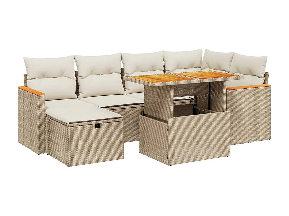 Salon de jardin avec coussins 7 pcs beige résine tressée