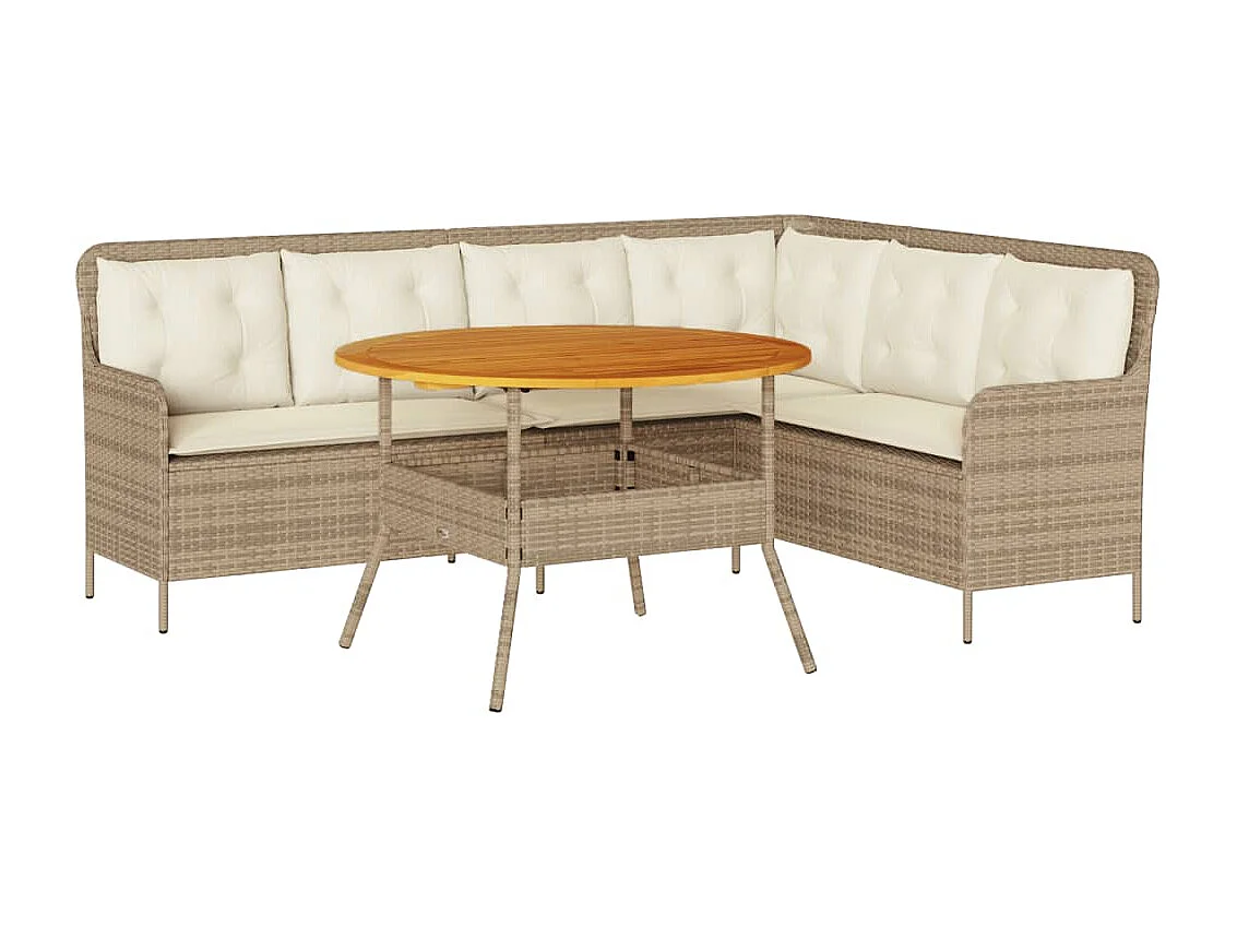 Salon de jardin avec coussins 2 pcs beige résine tressée