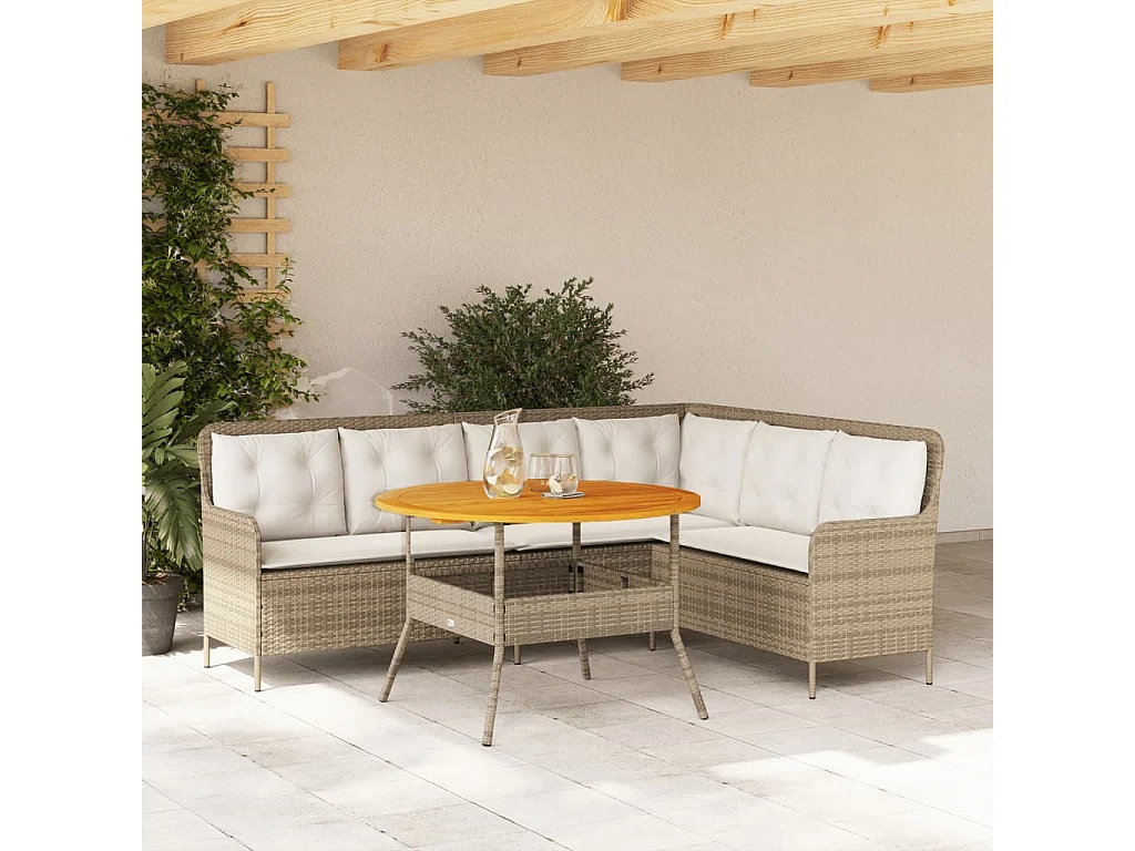 Salon de jardin avec coussins 2 pcs beige résine tressée