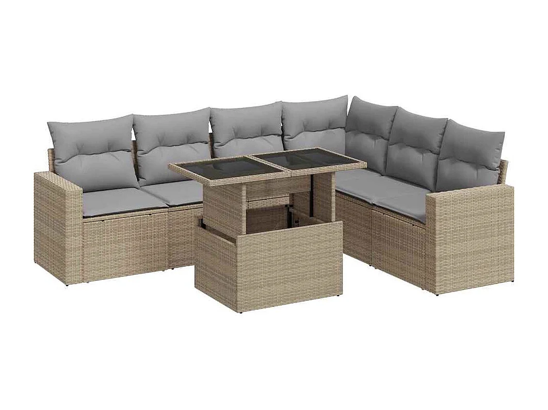 Set sofás de jardín 7 piezas y cojines ratán sintético beige